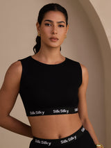 [Schwarz] SilkSilky-DE Sleeveless Crew Neck Cami Top 001
