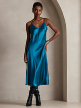 [König Blau] SilkSilky-DE Sleeveless V Neck Kleider 001