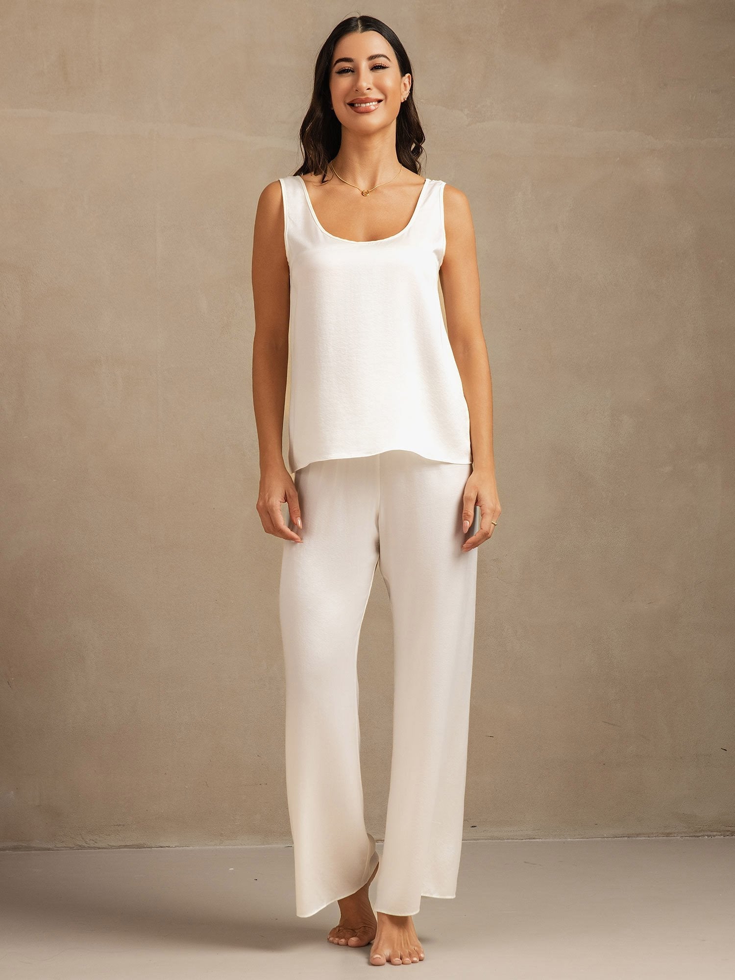 [Weiß] SilkSilky-DE 19Momme Seide Womens Pajamas 001,