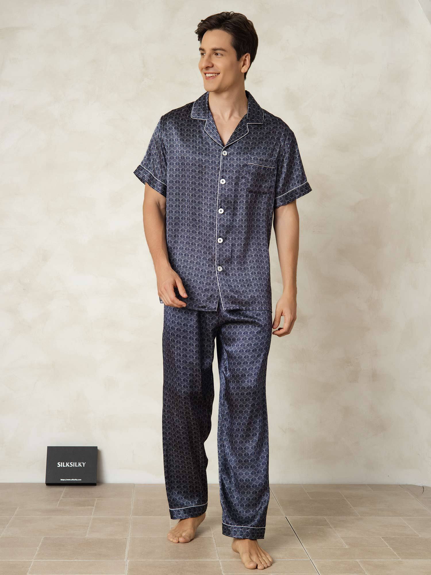 [MarineGinkgo] SilkSilky-DE Reine Seide Umlegekragen Herren Pyjamas 005