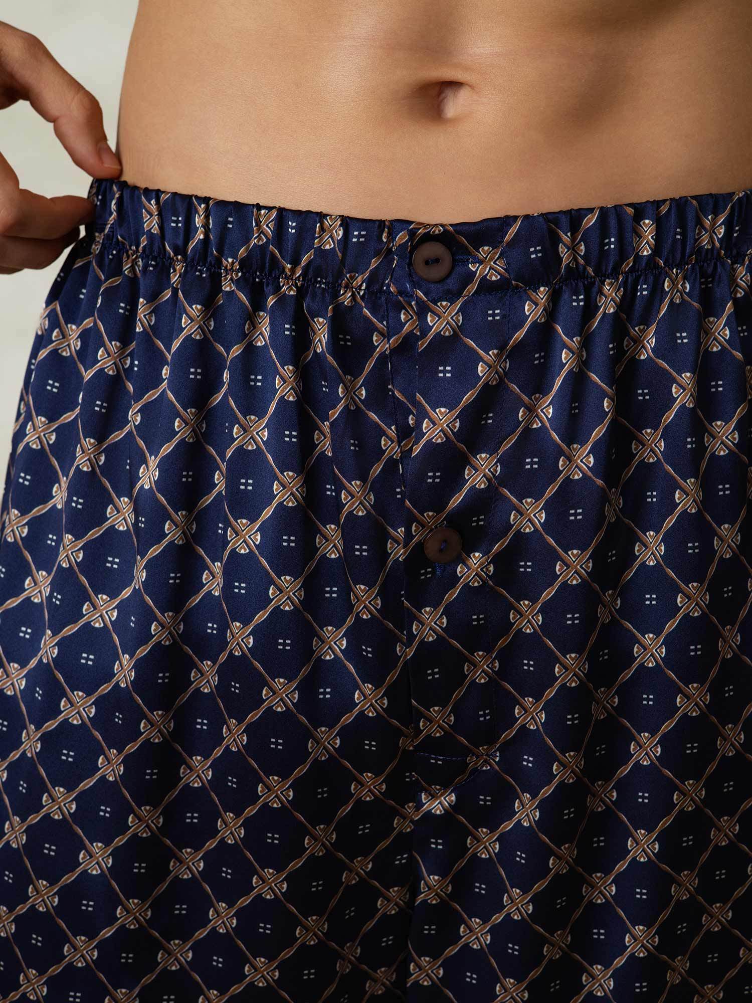 [Marine Kette] SilkSilky-DE Reine Seide Mens Sleep Bottoms 006,