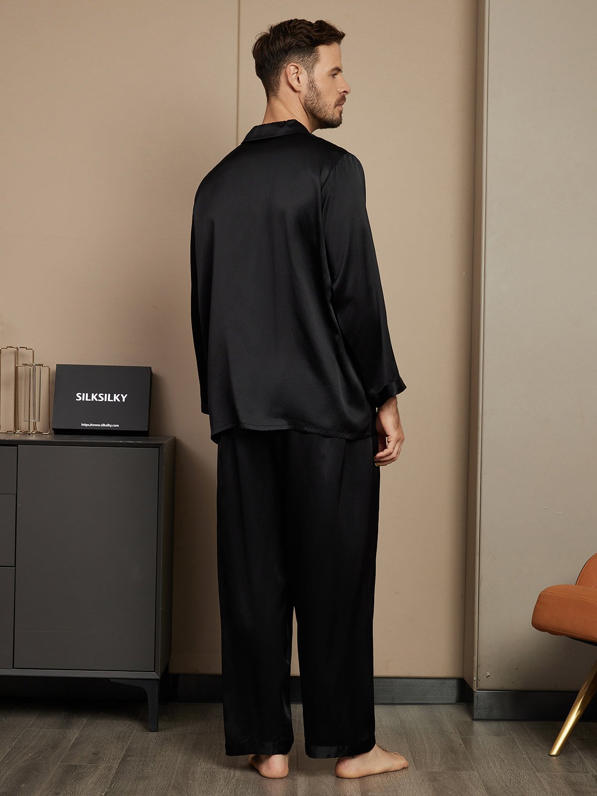 [Schwarz] SilkSilky-DE Reine Seide Mens Pajamas 002