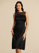 [Schwarz] SilkSilky-DE Sleeveless Illusion Neck Kleider 001