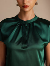 [Dunkelgrün] SilkSilky-DE Short Sleeve Blouse 004