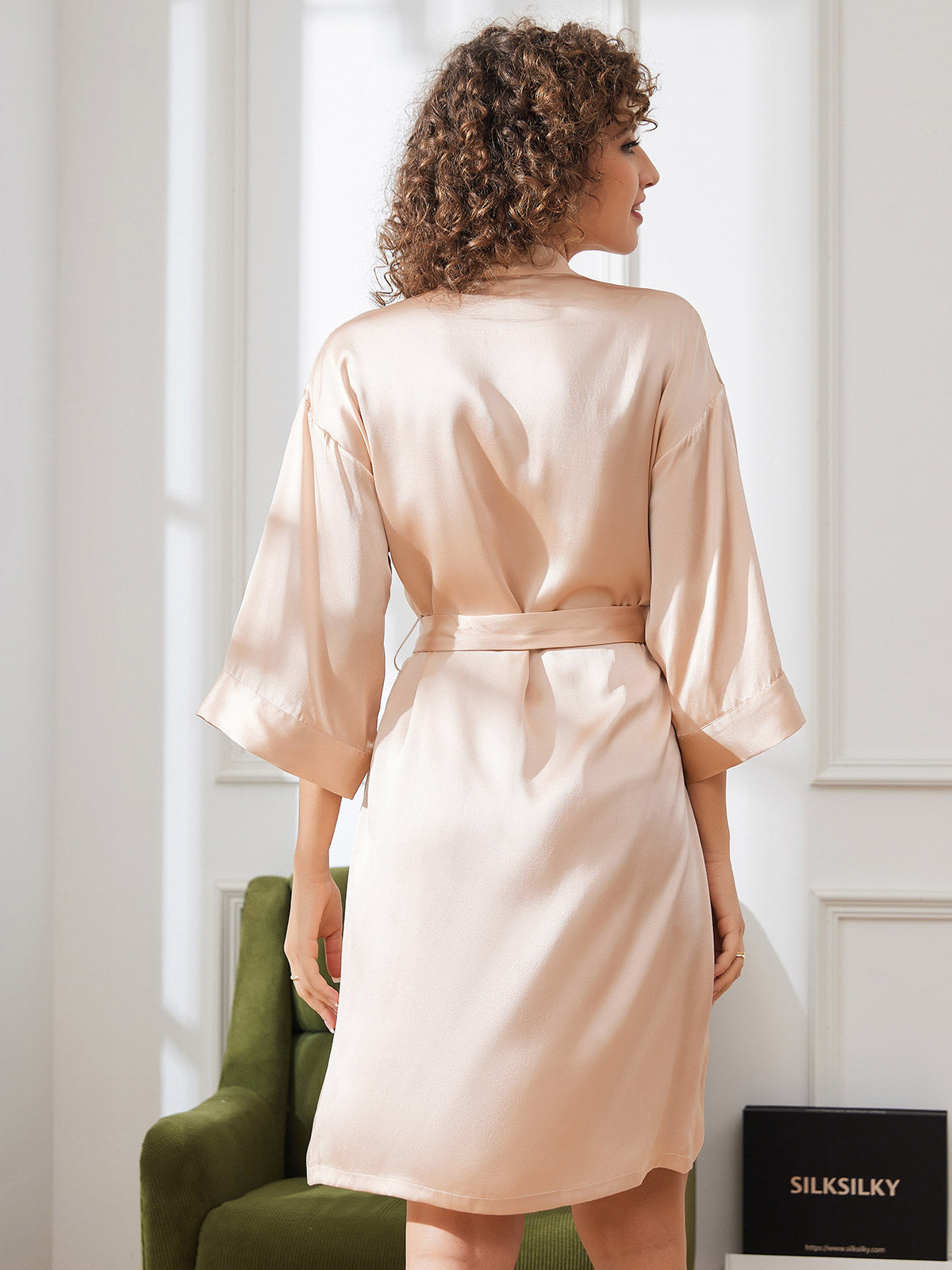 [Champagner] SilkSilky-DE Reine Seide Womens Robe 002