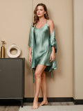 SilkSilky DE Reine Seide 3/4 lange Ärmel Nightgown&Robe Set Mintgrün 005