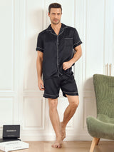 [Schwarz] SilkSilky-DE Short Sleeve Notch-Kragen Herren Pyjamas 005