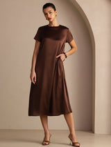 [Dunkle Schokolade] SilkSilky-DE Short Sleeve Round Neck Kleider 001