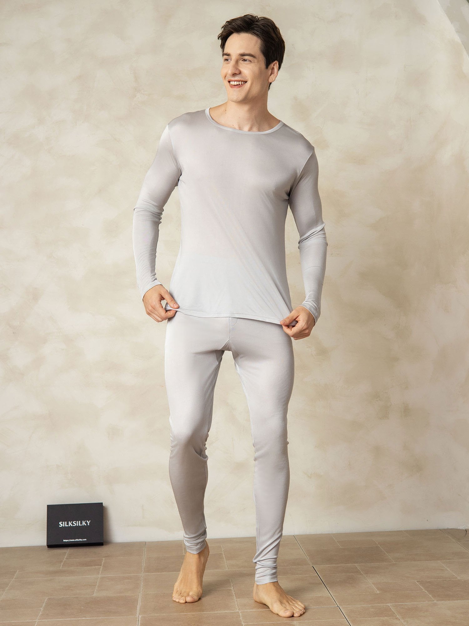 [Silber] SilkSilky-DE Seidenstrick Mens Pajamas 003