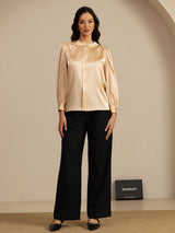 [Champagner] SilkSilky-DE 19Momme Long Sleeve Round Neck Bluse 006