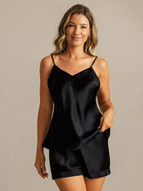 [Schwarz] SilkSilky-DE Sleeveless V Neck Camisole-Set 001