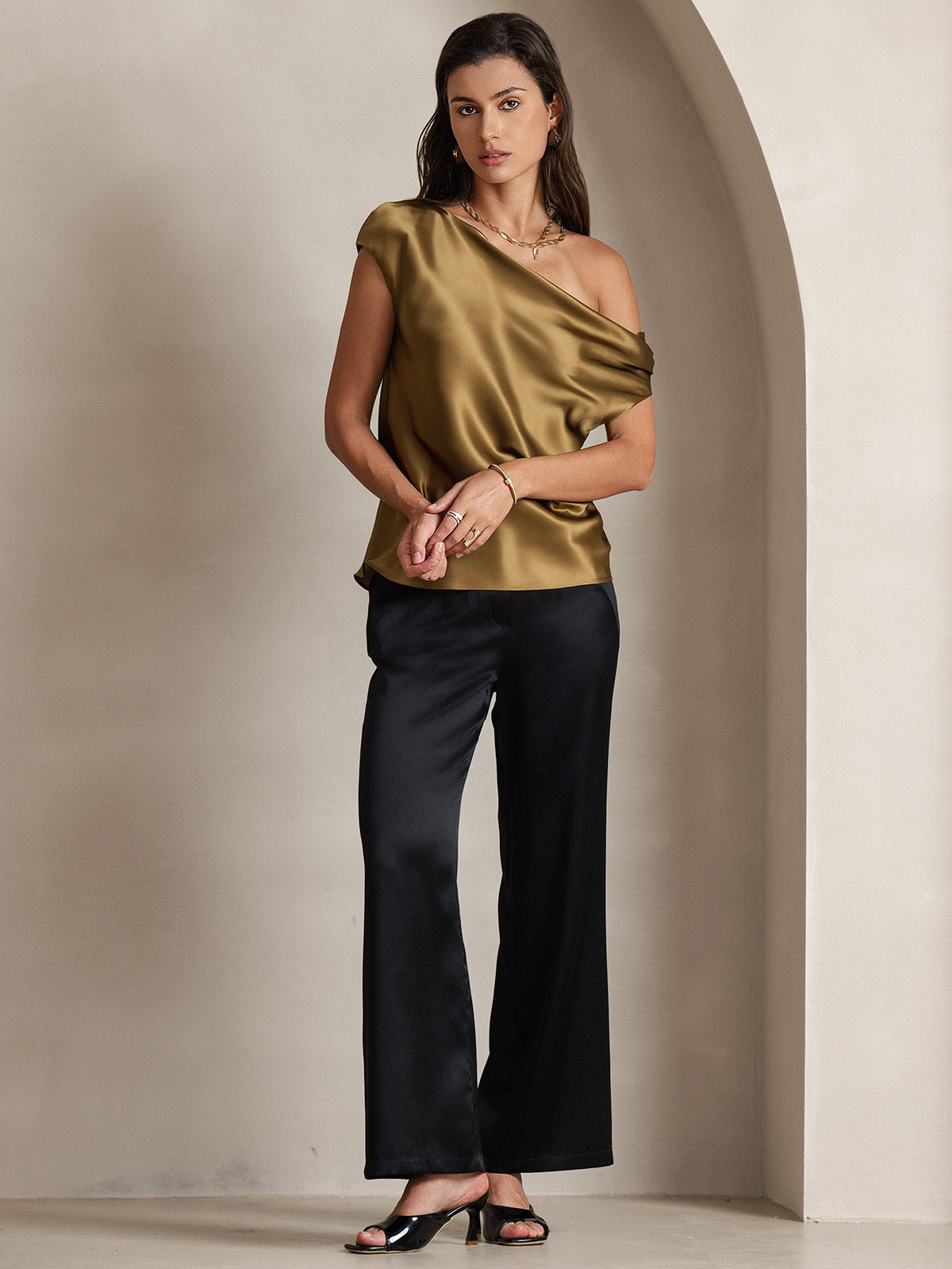 [Braun] SilkSilky-DE 19Momme Seide Womens T-Shirt 007