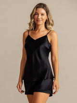 [Schwarz] SilkSilky-DE Sleeveless V Neck Camisole-Set 004