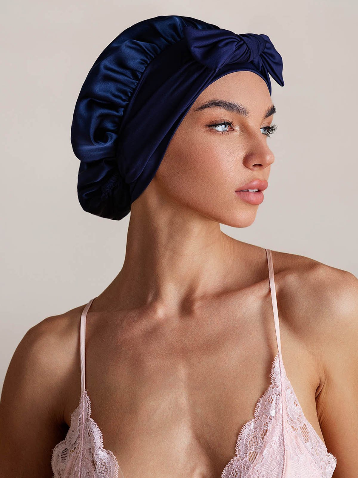 [Dunkelblau] SilkSilky-DE Reine Seide Sleep Cap 001