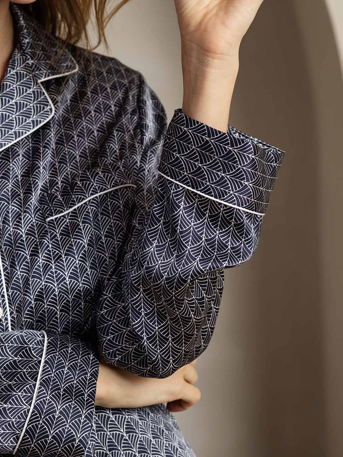 [Marine Ginkgo] SilkSilky-DE Reine Seide Womens Pajamas 007