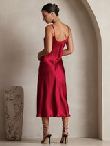 [Rotwein] SilkSilky-DE Sleeveless V Neck Kleider 002