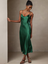 [Grün] SilkSilky-DE Sleeveless V Neck Kleider 007