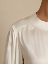 [Weiß] SilkSilky-DE 19Momme Long Sleeve Round Neck Bluse 004