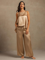 [Champagner] SilkSilky-DE Sleeveless Scoop Neck Damen Pyjamas 007