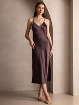 [Kaffee] SilkSilky-DE Sleeveless V Neck Kleider 003