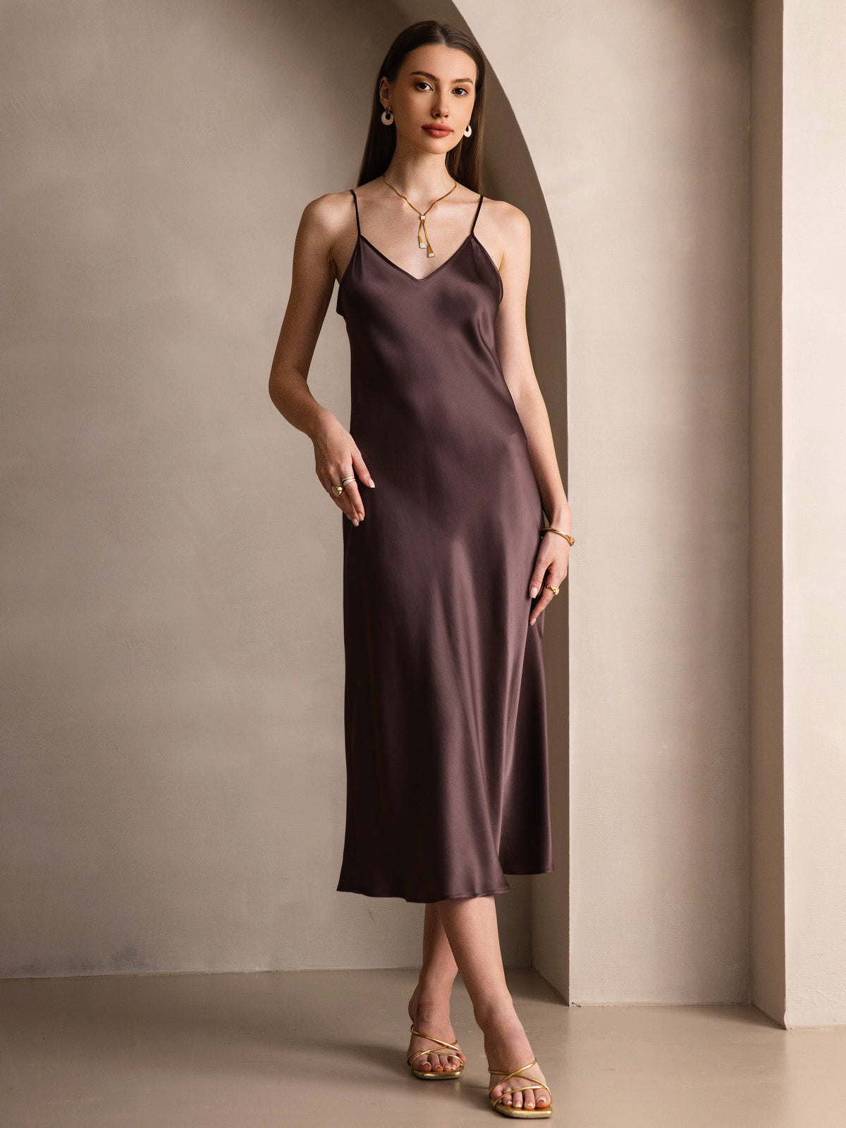[Kaffee] SilkSilky-DE Reine Seide Dress 003