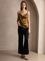 [Braun] SilkSilky-DE Spaghetti Strap Cowl Neck Cami Top 005