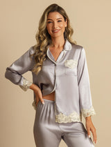 [Lavendel] SilkSilky-DE Langärmelig Damen Pyjamas 007
