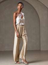 [Beige] SilkSilky-DE Spaghetti Strap V Neck Cami Top 006