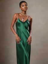 [Grün] SilkSilky-DE Sleeveless V Neck Kleider 003