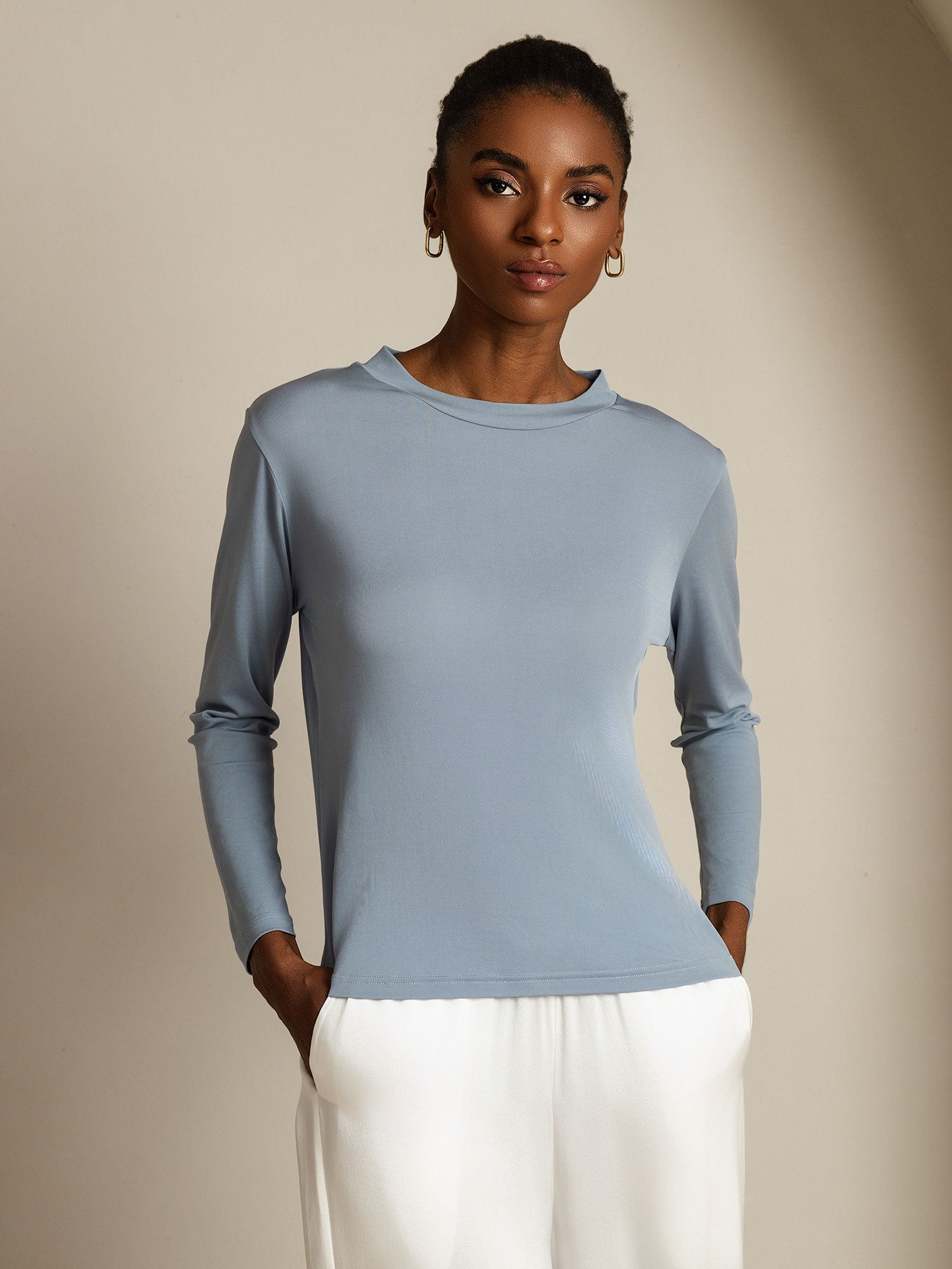 [Graublau] SilkSilky-DE Reine Seide Womens T-Shirt 006