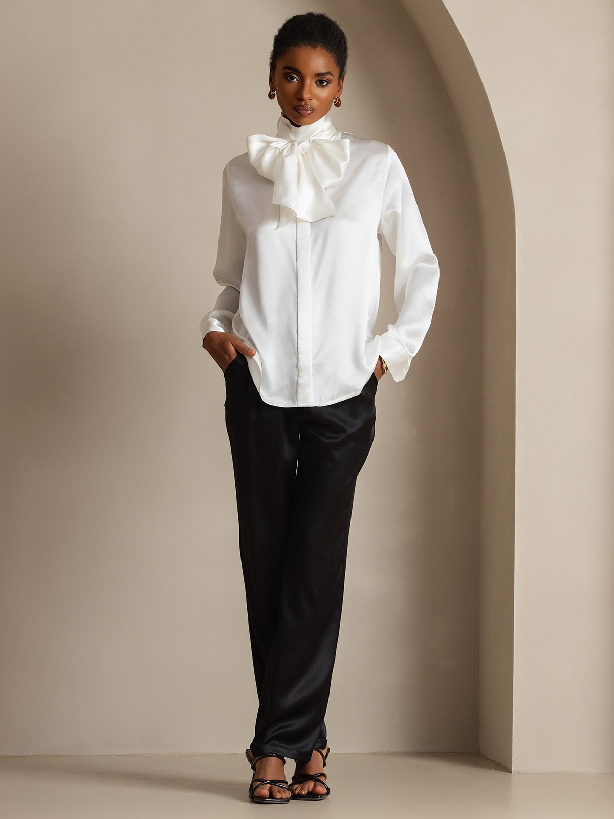 [Weiß] SilkSilky-DE 19Momme Seide Womens Shirt 007