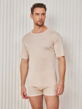[Beige] SilkSilky-DE Kurzärmelig Crew-Ausschnitt Herren T-Shirt 001