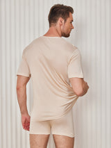 [Beige] SilkSilky-DE Kurzärmelig Crew-Ausschnitt Herren T-Shirt 002