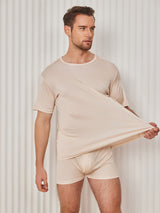 [Beige] SilkSilky-DE Kurzärmelig Crew-Ausschnitt Herren T-Shirt 003