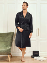 [Schwarz] SilkSilky-DE 19Momme Reine Seide Langärmelig Mens Robe 003
