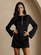 [Schwarz] SilkSilky-DE Long Sleeve Boat Neck Kleider 001