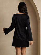 [Schwarz] SilkSilky-DE Long Sleeve Boat Neck Kleider 002