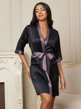 [Schwarz] SilkSilky-DE Half Sleeve Damen Morgenmantel 006