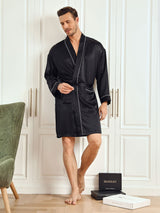 [Schwarz] SilkSilky-DE Long Sleeve Herren Morgenmantel 003
