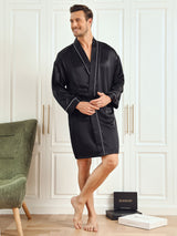 [Schwarz] SilkSilky-DE Long Sleeve Herren Morgenmantel 004