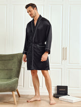 [Schwarz] SilkSilky-DE Long Sleeve Herren Morgenmantel 005