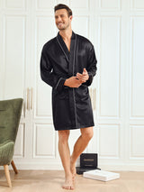 [Schwarz] SilkSilky-DE Long Sleeve Herren Morgenmantel 006