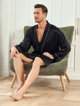 [Schwarz] SilkSilky-DE Long Sleeve Herren Morgenmantel 007
