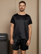 [Schwarz] SilkSilky-DE Short Sleeve Round Neck Herren Pyjamas 001