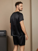 [Schwarz] SilkSilky-DE Short Sleeve Round Neck Herren Pyjamas 002