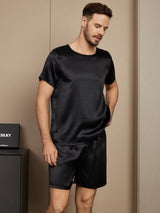 [Schwarz] SilkSilky-DE Short Sleeve Round Neck Herren Pyjamas 003