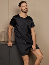 [Schwarz] SilkSilky-DE Short Sleeve Round Neck Herren Pyjamas 004
