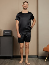 [Schwarz] SilkSilky-DE Short Sleeve Round Neck Herren Pyjamas 005