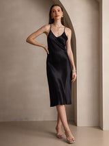 [Schwarz] SilkSilky-DE Sleeveless V Neck Kleider 001