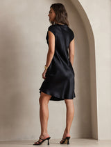 [Schwarz] SilkSilky-DE Cap Sleeve V Neck Kleider 002